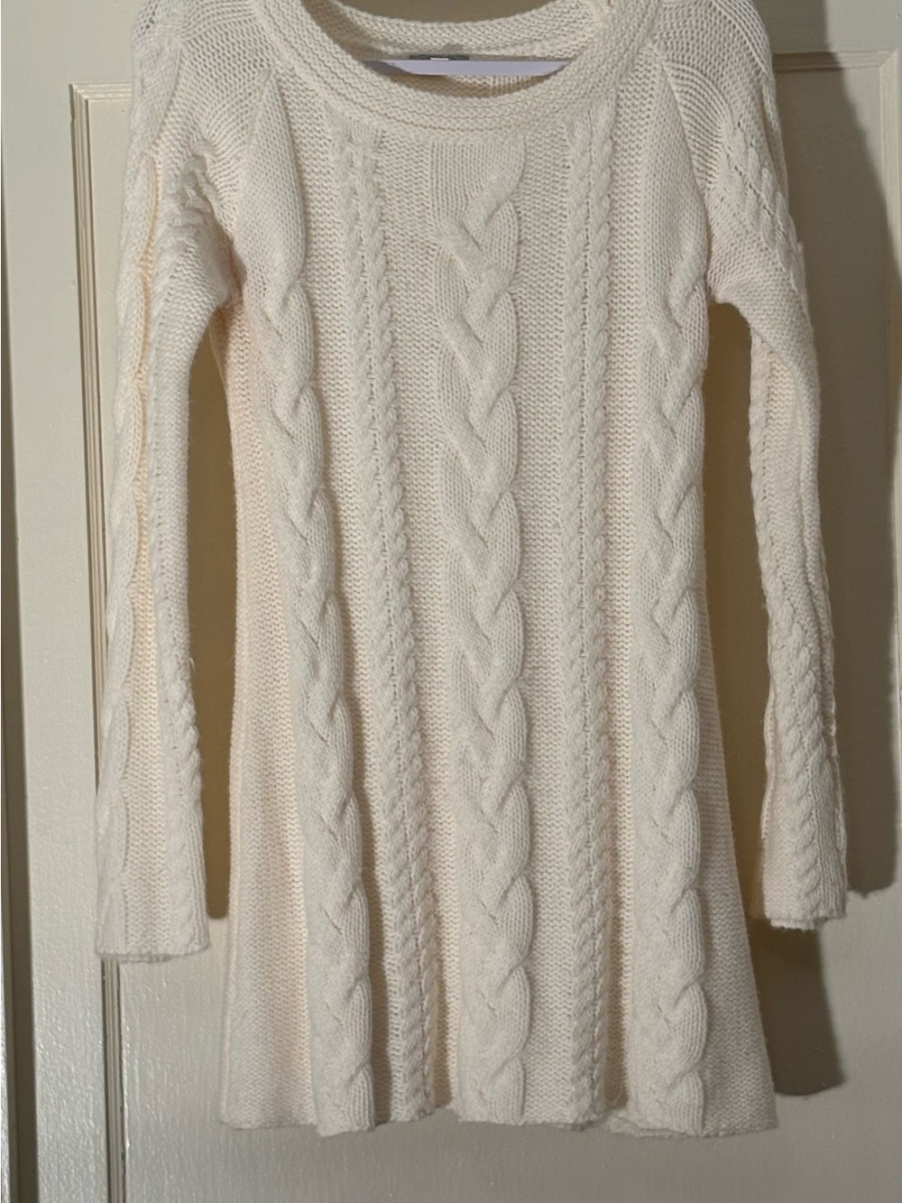 Lemon Ivory Cable-Knit Long-Sleeve Dress